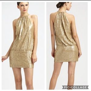 Laundry by Shelli Segal Gold Sequin Blouson Dress